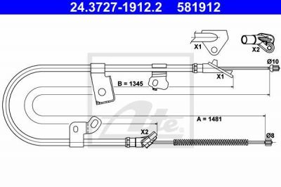 ATE 24.3727-1912.2 трос, стояночная тормозная система на TOYOTA YARIS (SCP1_, NLP1_, NCP1_)