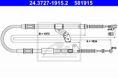 ATE 24.3727-1915.2 трос, стояночная тормозная система на TOYOTA AVENSIS Station Wagon (_T22_)