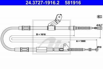 ATE 24.3727-1916.2 трос, стояночная тормозная система на TOYOTA AVENSIS Station Wagon (_T22_)