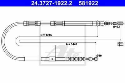 ATE 24.3727-1922.2 трос, стояночная тормозная система на TOYOTA COROLLA Liftback (_E11_)