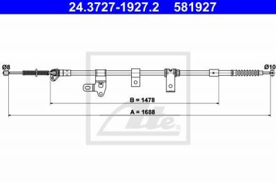 ATE 24.3727-1927.2 трос, стояночная тормозная система на TOYOTA COROLLA (CDE12_, ZZE12_, NDE12_, ZDE12_)