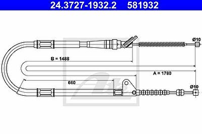 ATE 24.3727-1932.2 трос, стояночная тормозная система на TOYOTA CARINA E Sportswagon (_T19_)