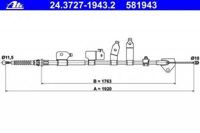 ATE 24.3727-1943.2 Трос стояночного тормоза задний R TOYOTA Auris 07-> (4642002121)