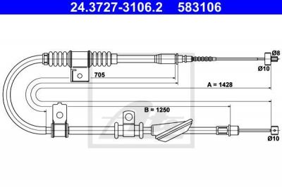 ATE 24.3727-3106.2 трос, стояночная тормозная система на HYUNDAI LANTRA II Wagon (J-2)