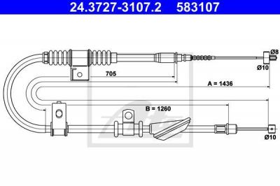 ATE 24.3727-3107.2 трос, стояночная тормозная система на HYUNDAI LANTRA II Wagon (J-2)