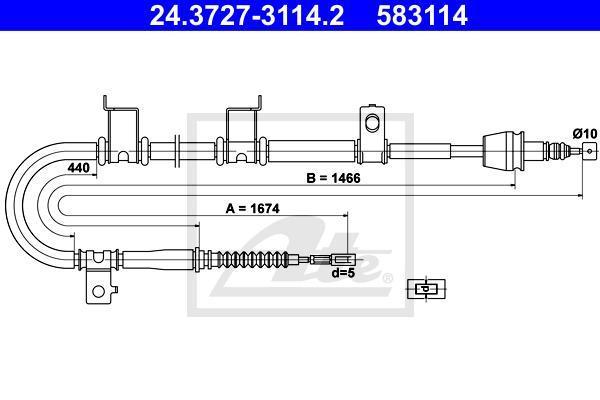 ATE 24.3727-3114.2 трос, стояночная тормозная система на HYUNDAI ELANTRA седан (HD)