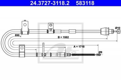 ATE 24.3727-3118.2 трос, стояночная тормозная система на HYUNDAI ELANTRA седан (XD)