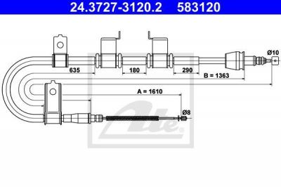 ATE 24.3727-3120.2 трос, стояночная тормозная система на HYUNDAI GETZ (TB)