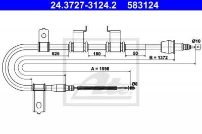 ATE 24.3727-3124.2 24.3727-3124.2_трос ручника левый!Hyundai Getz 1.1-1.6i/1.5CRDI 02-09