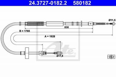 ATE 24.3727.0182.2 Трос руч.тормоза лев.AUDI A4 2001=> L=1928мм