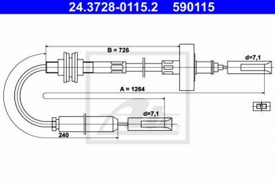 ATE 24.3728-0115.2 трос, управление сцеплением на AUDI 100 Avant (44, 44Q, C3)