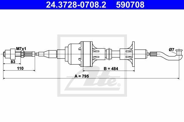 ATE 24.3728-0708.2 трос, управление сцеплением на OPEL ASCONA C Наклонная задняя часть (84_, 89_)