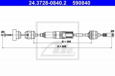 ATE 24.3728-0840.2 трос, управление сцеплением на PEUGEOT 406 Break (8E/F)