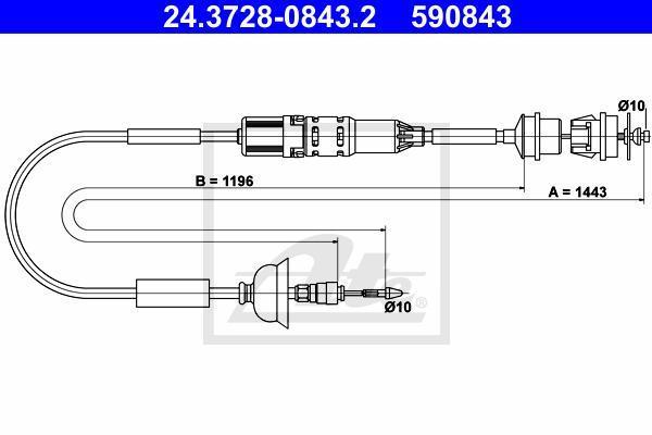 ATE 24.3728-0843.2 трос, управление сцеплением на PEUGEOT 405 II (4B)