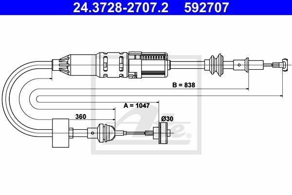 ATE 24.3728-2707.2 трос, управление сцеплением на VW POLO CLASSIC (6KV2)