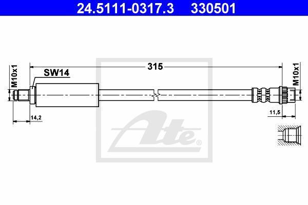 ATE 24.5111-0317.3 тормозной шланг на RENAULT TRAFIC фургон (TXX)
