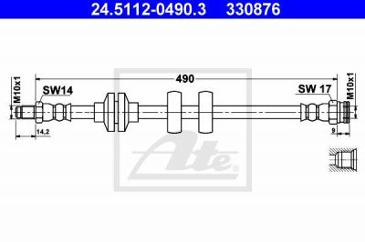 ATE 24.5112-0490.3 тормозной шланг на FIAT DOBLO вэн (223, 119)