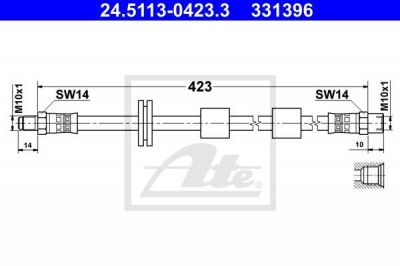ATE 24.5113-0423.3 Шланг тормозной передний E34/E32 all 87-94 /L=420mm