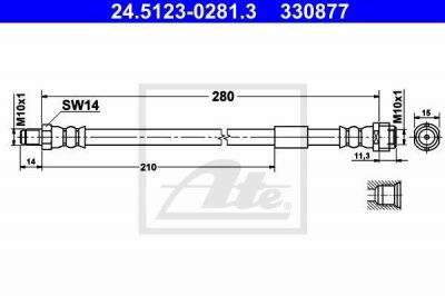 ATE 24.5123-0281.3 Шланг тормозной задний MB W168/W202/W203/W210/W140 91-> /L=280mm (1684280335)