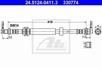 ATE 24.5124-0411.3 Шланг торм.зад.FORD FOCUS 05.2001-09.2004 410мм