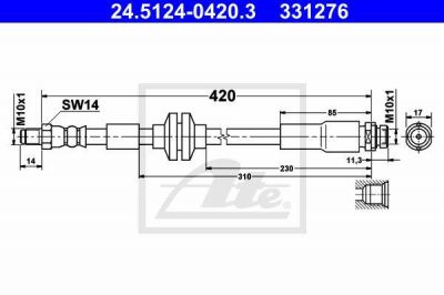 ATE 24.5124-0420.3 Шланг тормозной задний FORD Focus II /L=445mm/без электр.стоян.торм. (1309224)