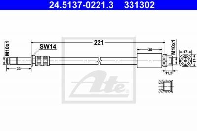 ATE 24.5137-0221.3 Шланг тормозной задний E81/E87/E90/X1(E84) all 04-> /L=220mm (34306762837)