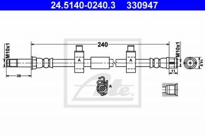ATE 24.5140-0240.3 тормозной шланг на VW MULTIVAN V (7HM, 7HN, 7HF, 7EF, 7EM, 7EN)