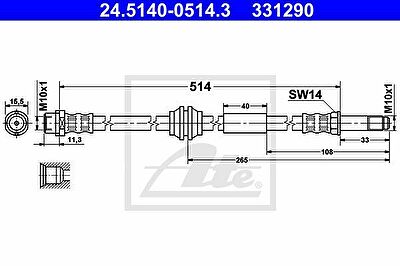 ATE 24.5140-0514.3 тормозной шланг на VW MULTIVAN V (7HM, 7HN, 7HF, 7EF, 7EM, 7EN)