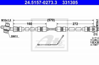 ATE 24.5157-0273.3 ШЛАНГ ТОРМОЗНОЙ ЗАДНИЙ ПРАВЫЙ