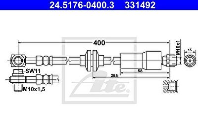 ATE 24.5176-0400.3 тормозной шланг на CHEVROLET CRUZE Наклонная задняя часть (J305)