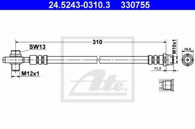 ATE 24.5243-0310.3 Шланг тормозной задний AUDI A6/VW Passat B5 1,8T...4,2L+TDI /L=310mm (8E0611775C)