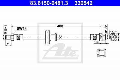 ATE 83.6150-0481.3 Шланг тормозной передний X5(E53) 00-07 /L=480mm (34301166118)
