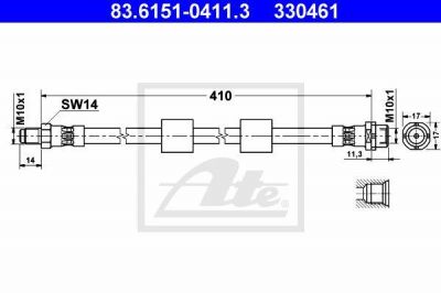 ATE 83.6151-0411.3 Шланг тормозной передний E39 all 95-04 /L=410mm (34321164002=34301165249)