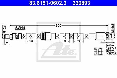 ATE 83.6151-0602.3 Шланг тормозной передний X5(E70)/X6(E71) all 07-> /L=600mm (34306778260)