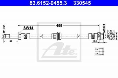 ATE 83.6152-0455.3 Шланг тормозной задний E46 all 98-05 /L=455mm (34301165174)