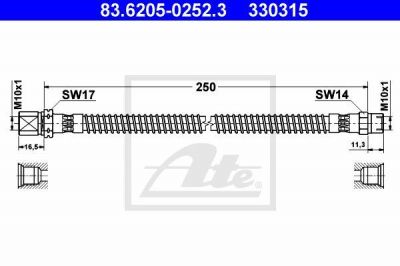 ATE 83.6205-0252.3 тормозной шланг на PORSCHE 911 кабрио