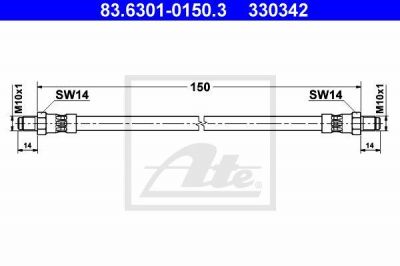 ATE 83.6301-0150.3 тормозной шланг на AUDI 100 (44, 44Q, C3)