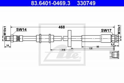 ATE 83.6401-0469.3 тормозной шланг на PEUGEOT BOXER автобус (230P)