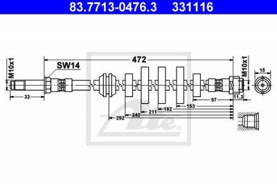 ATE 83.7713-0476.3 Шланг торм.пер.AUDI A4/A5 07>