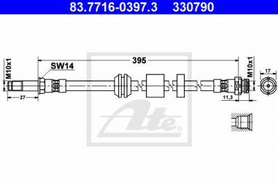 ATE 83.7716-0397.3 Шланг тормозной передний FORD Focus II/C-Max 07-> (1223474)