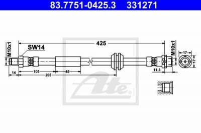 ATE 83.7751-0425.3 тормозной шланг на MINI MINI (R50, R53)