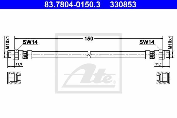 ATE 83.7804-0150.3 тормозной шланг на AUDI 80 (81, 85, B2)