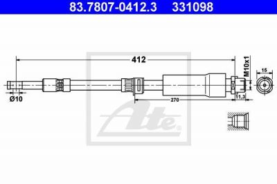 ATE 83.7807-0412.3 тормозной шланг на OPEL VECTRA C GTS