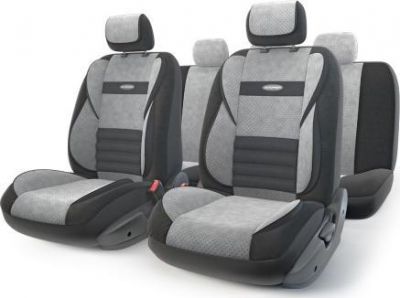 Авточехлы MULTI COMFORT, мультиконтурные, 5 ортопед. поддержек, велюр+формованный велюр, 11 предм., карман, 6 молниий, чёрн./т.серый, разм. М, 1/3