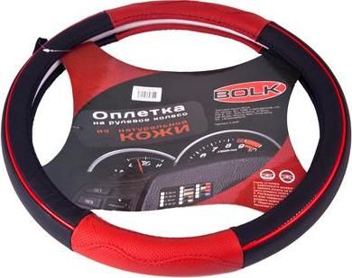 BOLK BK01305BK/RD-L Оплетка на рулевое колесо L 40см натуральная кожа черно-красная