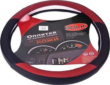 BOLK PREMIUM BK01312RD-L Оплетка на рулевое колесо L 40см натуральная кожа красная коробка