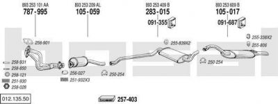 Bosal 012.135.50 система выпуска ог на AUDI 80 (89, 89Q, 8A, B3)