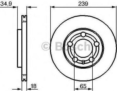 BOSCH Диск тормозной SKODA FABIA 1.0-1.9 99-/VW POLO 1.2-1.4 01- передний D=239мм (заменен на 0986479930) (6Q0615301, 0986479036)