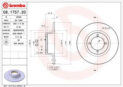 Brembo 08.1757.20 тормозной диск на SKODA 105,120 (744)