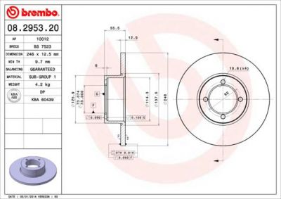 BREMBO Диск тормозной OPEL RECORD 72-86 передний не вент. (561097J, 08.2953.20)